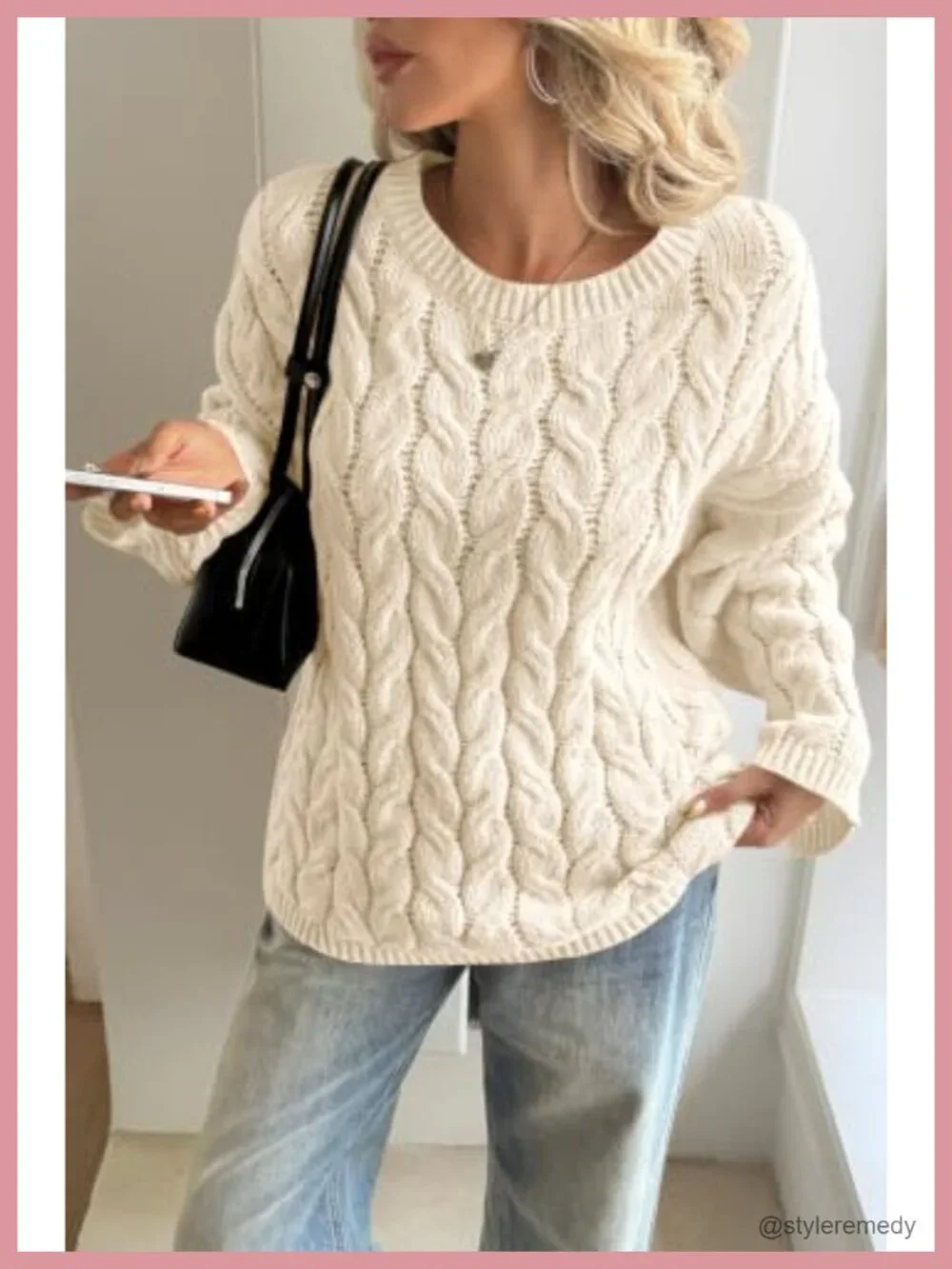 Oversized Cable Knit Sweater Women Long Sleeve Chunky Pullover Crew Neck Fall
